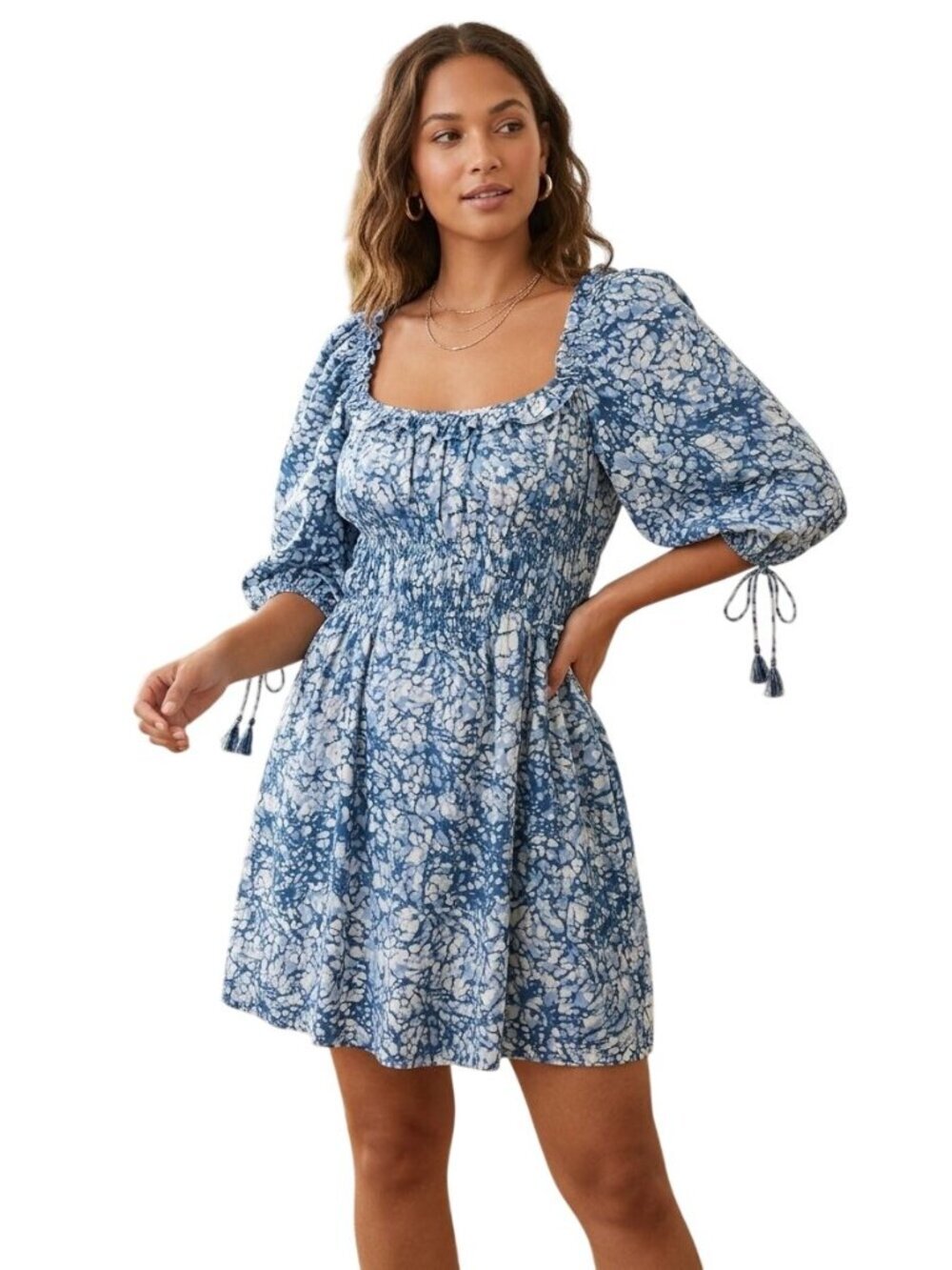 House Of Harlow Martini Blue Puff Sleeve Bohemian Ruffled Dress Revolve Size L